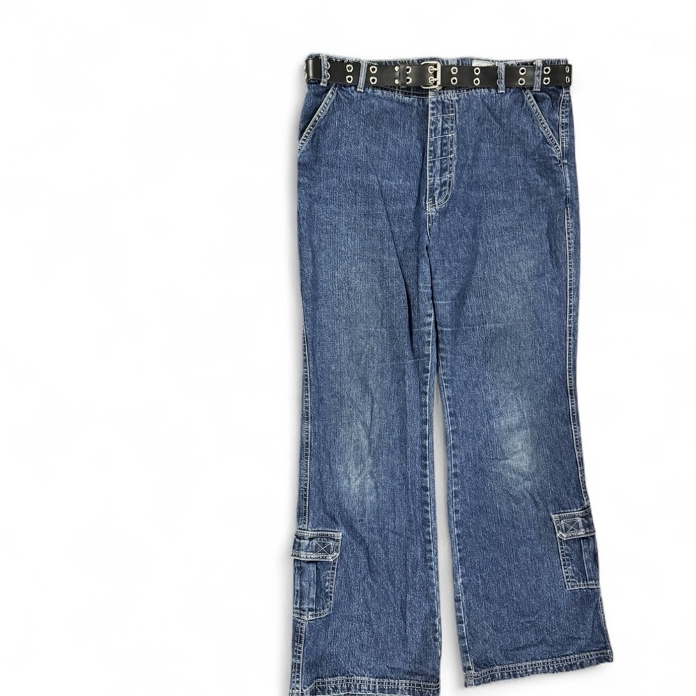 Y2K Wide Leg Jeans Vintage Cargo Sz 35x30/Jr Plus Sz 18.5 Baggy Denim